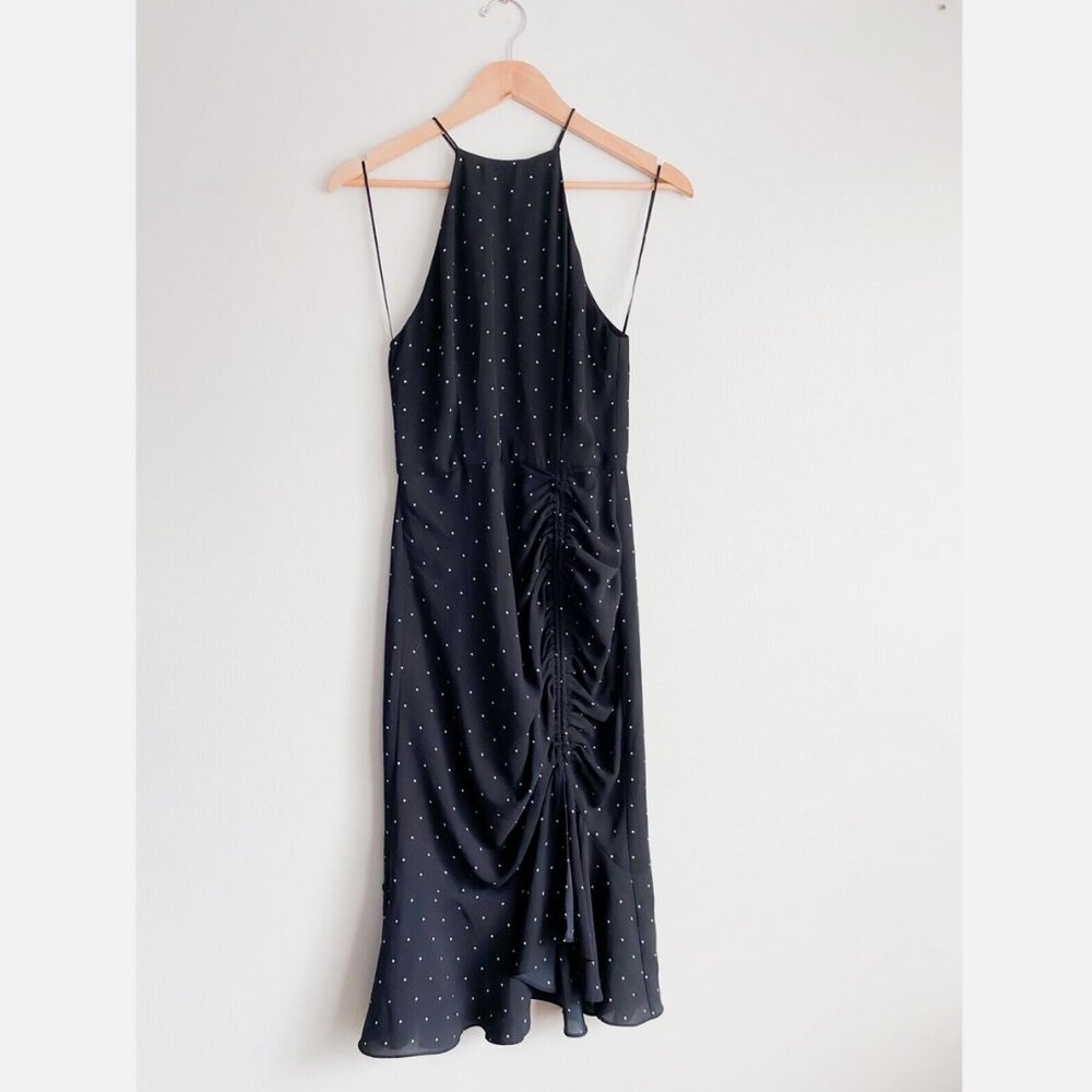 Cooper St Portia Midi Dress Black Polka Dots Ruched Halter Dress - Size 6